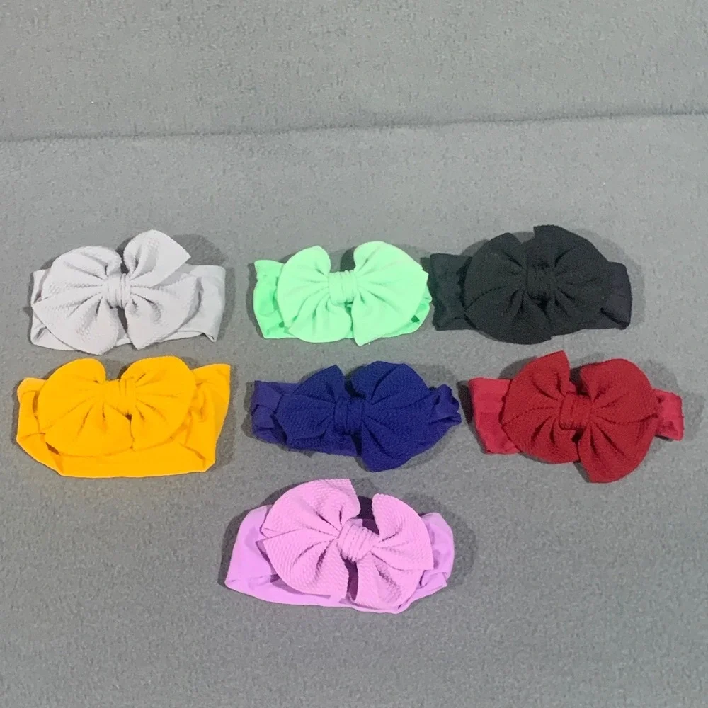 Baby Girls Large Bow Headbands Set of 7 Multi Color Textured Stretch Wide‎ Band